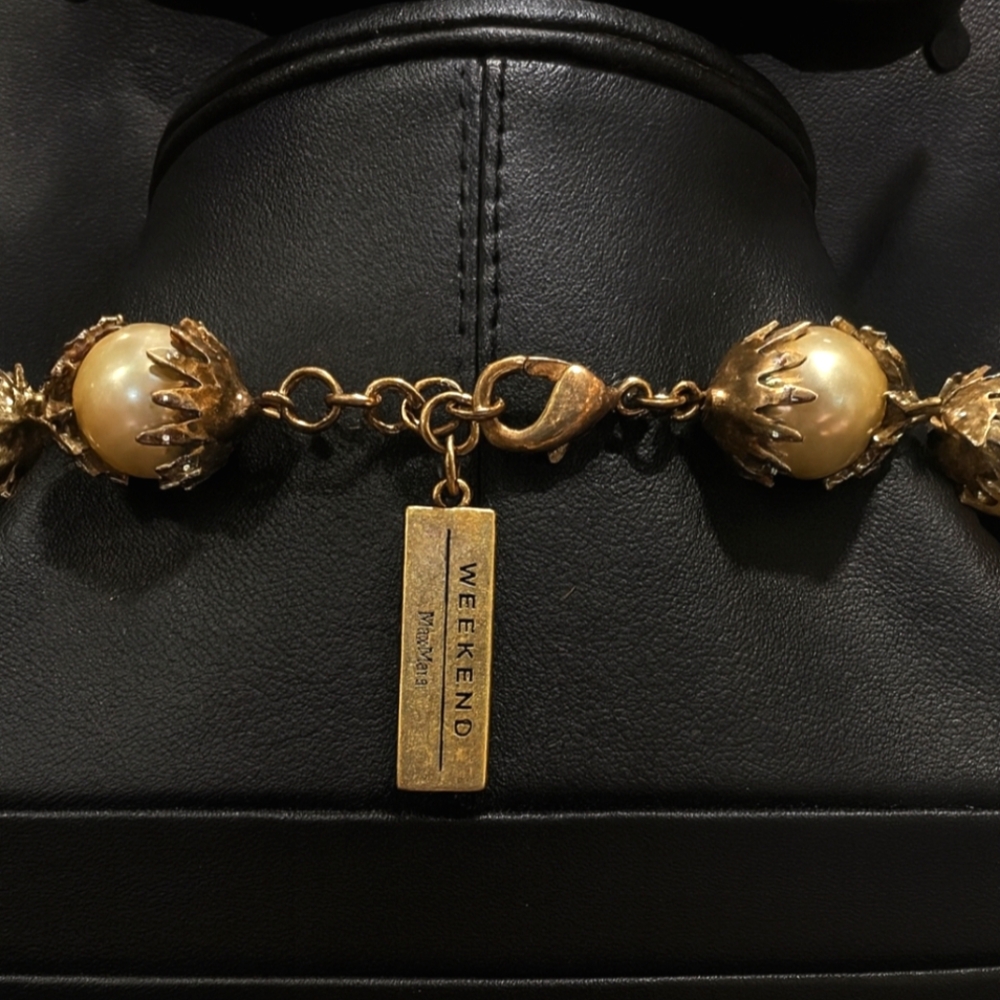 Weekend Max Mara Gold Faux Pearl Statement Necklace Designer Bold - Picture 4 of 4